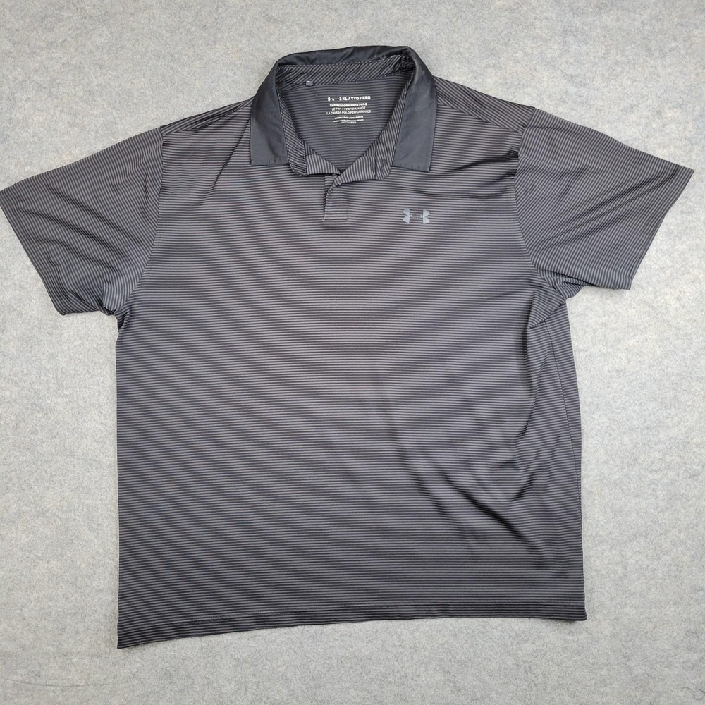 Underโ Armour Polo Shirt Mens 2XL Gray Stripe Golf Performance Relaxed Fit Top
